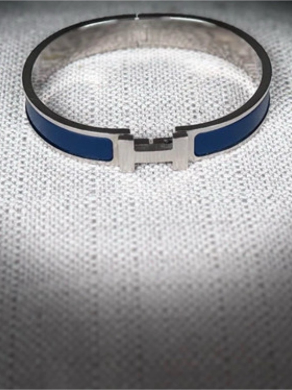 Hermes Silver Tone Men's Bracelet with Blue Enamel